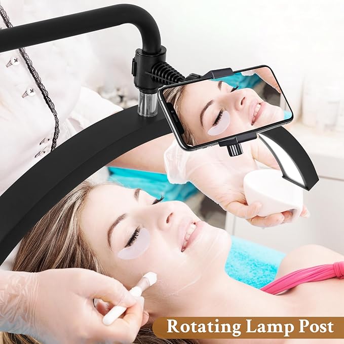 MKPAEI Lash Lamp - Esthetician Light for Eyelash Tech,Tattoo Artists, Nail Tech, Led Half Moon Light for Lashes Extensions, Warm/Cool Floor Piano Lamp with Phone Holder, Adjustable Brightness & Height photo 2