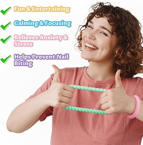 Miniatura 6 de Paquete de 5 pulseras elásticas de silicona de colores macarrón, juguetes para la ansiedad para niños, diseño texturizado, juguetes sensoriales