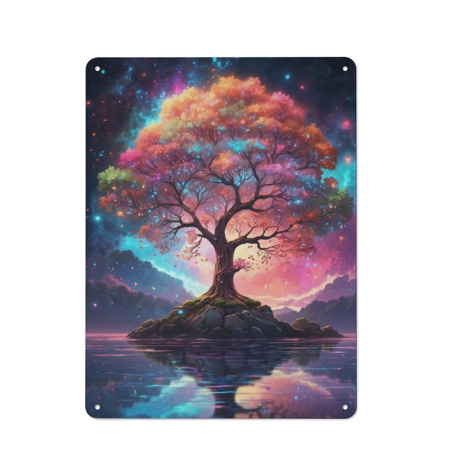 Junmoney Magical Tree In A Starry Night Tin Wall Plaque 40X30cm With For Man Cave Or Games Room, For Garage, Workshop And Man Cave Decoration