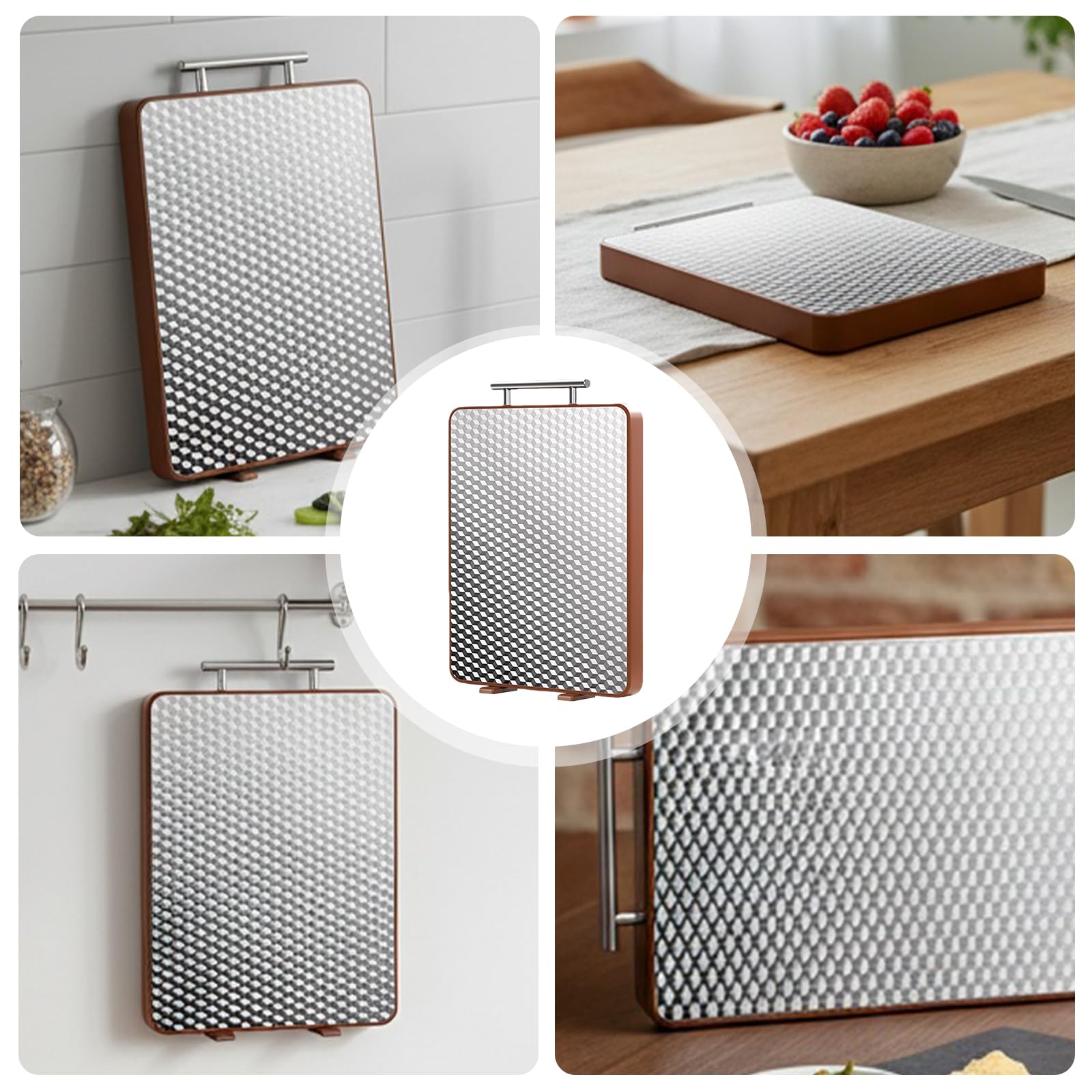 Planche à Découper Double Face Acier Inoxydable Palissandre 2 en 1 pour Viande Fruits Poisson Légumes