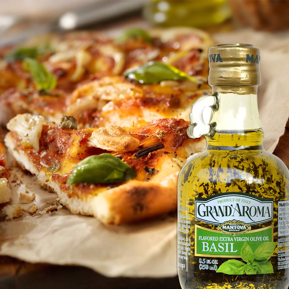 Mantova Grand’Aroma Basil Flavored Extra Virgin Olive Oil, made in Italy, cold-pressed, 100% natural, heart-healthy cooking oil perfect for salad dressing, pasta, garlic bread, meats, or pan frying, 8.5 oz (Pack of 2) - Image 3