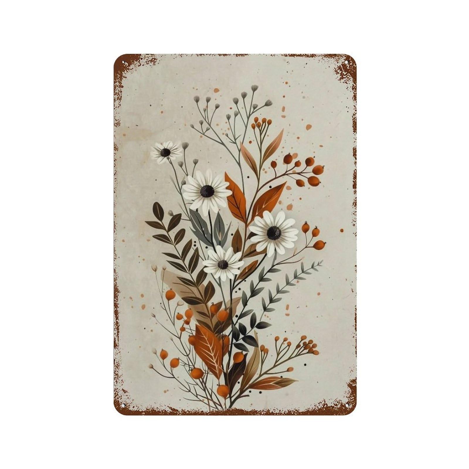 YHGERTKU Earthy Tone Vertical Layered Floral Sprig 04 Wall Art Retro Iron Vintage Metal Tin Sign Poster Modern Decor for Living Rooms Gift 30x20cm