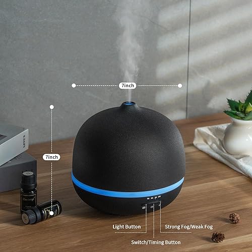 Miniatura 7 de Wanlola Difusor de aceite esencial de 16.9 fl oz, difusores de cerámica grandes negros, humidificador ultrasónico de niebla fría con 4