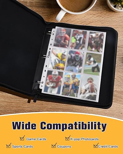 Miniatura 8 de Carpeta de tarjetas de fútbol con mangas, 9 bolsillos, protectores de tarjetas de fútbol, 810 bolsillos, carpeta de 3 anillos con cremallera, álbum