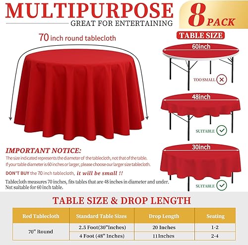Miniatura 481 de Paquete de 8 manteles redondos blancos de 90 pulgadas, manteles redondos de poliéster lavables para mesa de tela decorativa resistente a