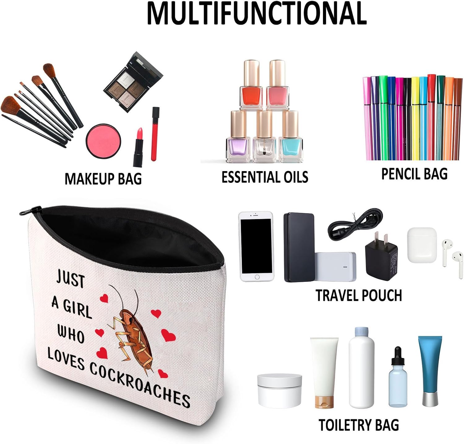 G2TUP Cockroach Lover Gift Who Loves Cockroaches Makeup Bag Cockroach Design Cosmetic Bag Cockroach Merch (Loves Cockroaches MB) - Image 4