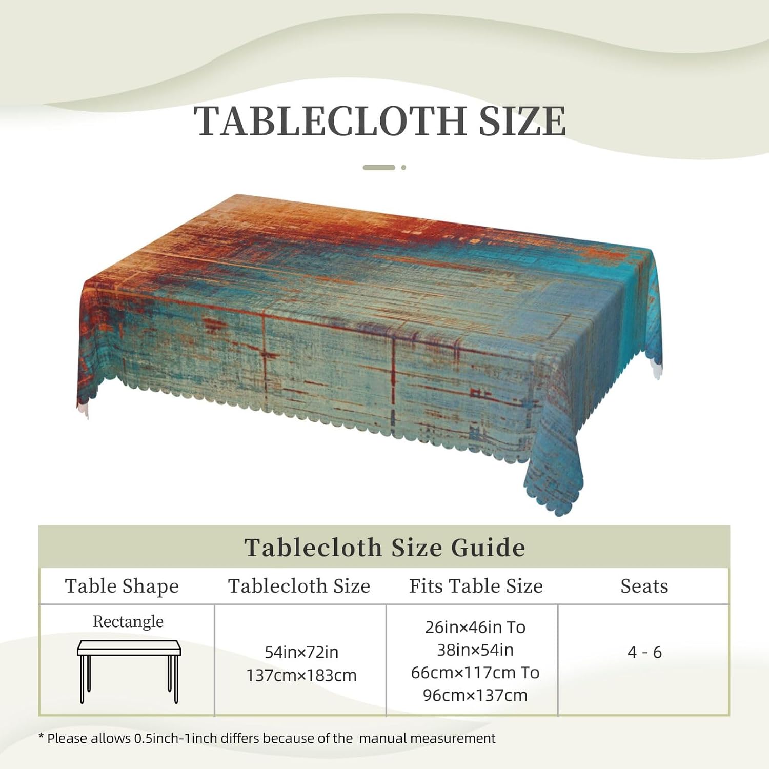Blue Orange Rectangle Table Cloth for Dining Tables, Reusable Vintage Abstract Messy Rust Painting Tablecloths Kitchen Art Tabletop Decor Table Cover for Holiday,Picnic,Party, 54x72 Inch