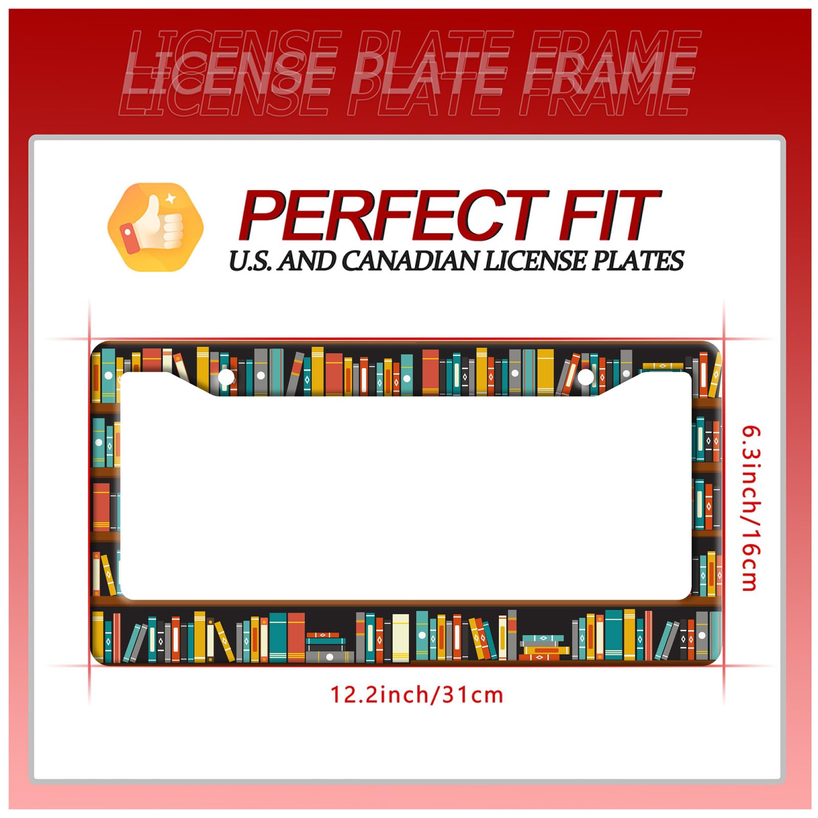 Cartoon Bookshelf Pattern License Plate Frame Funny Books License Plate Holder Stainless Steel Accessories License Plate Cars Decoration — view 7