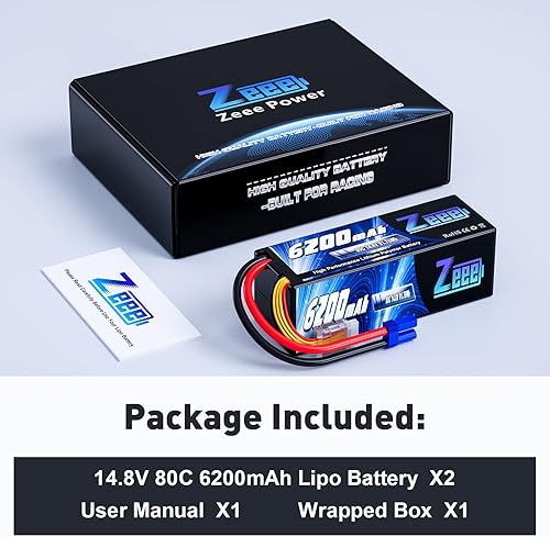 Miniatura 6 de Zeee 4S Lipo Battery 6200mAh 14.8V 80C - Batería rígida con conector EC5 para automóvil, camión, tanque, control remoto, buggy, carreras,