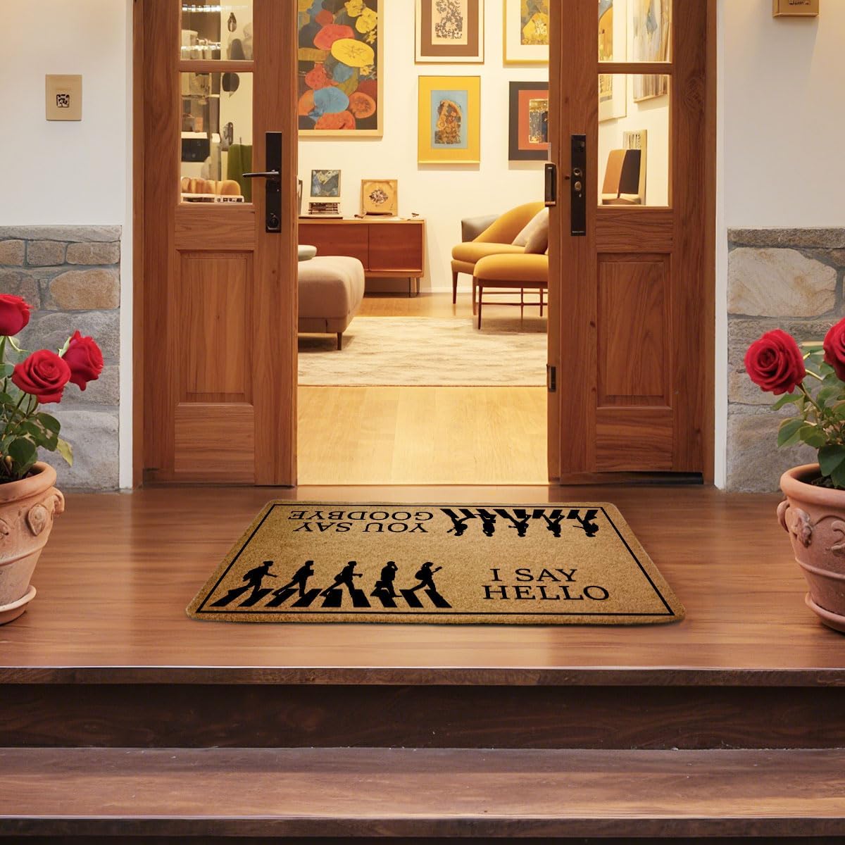 I Say Hello You Say Goodbye Door Mat 17.7x29.5 Inch, Faux Coco Coir Doormat with Non-Slip PVC Backing, Funny Welcome Mat for Outdoor Indoor Entryway Porch Home Decor