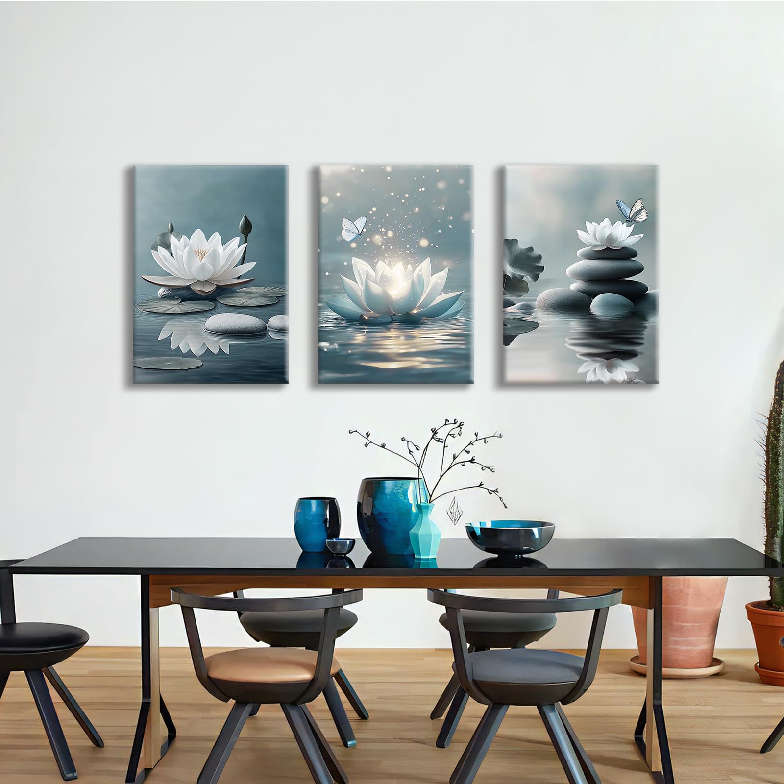 3Pcs Blue Grey Zen Canvas Wall Art - Image 3