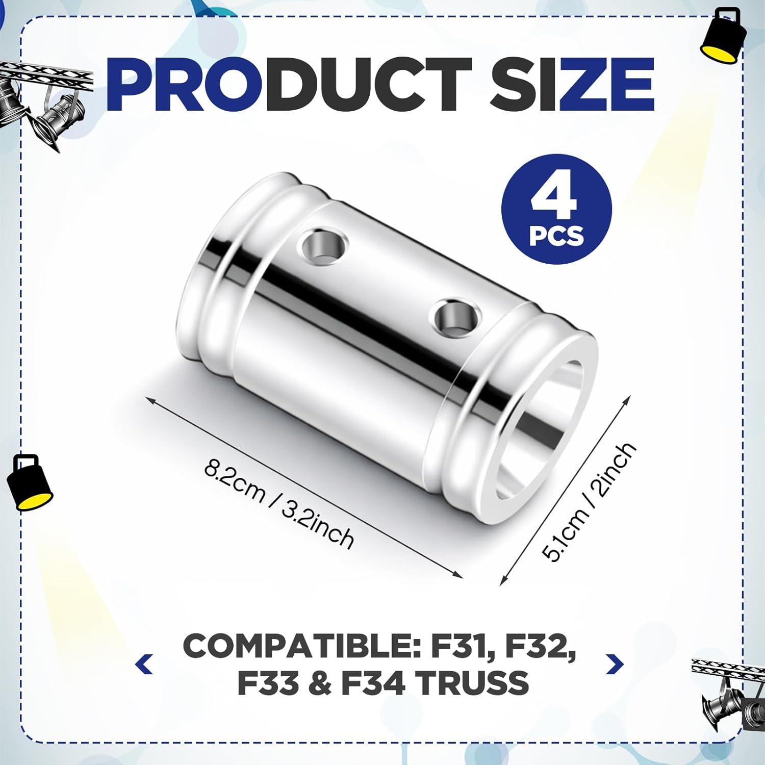 Tandefio 4 Pcs 82mm Truss Spacer for F33/f34 Style Truss Spigot Single Tube for Stage Lighting Stands, Exhibition Stands (excluding Spigot, Pins & R Clips)
