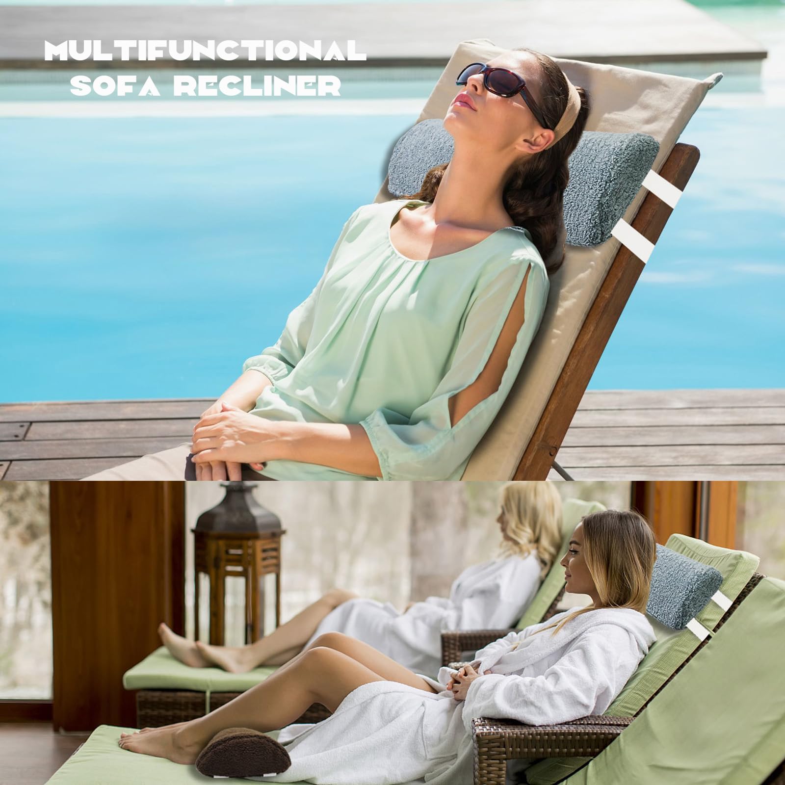 Xikangshun 60 × 25 × 10 cm ligstoel beensteun kussen bank voetsteun kussen, halve maan bolster kussen met hoes en elastische band, multifunctioneel sofa fauteuil kussen voor