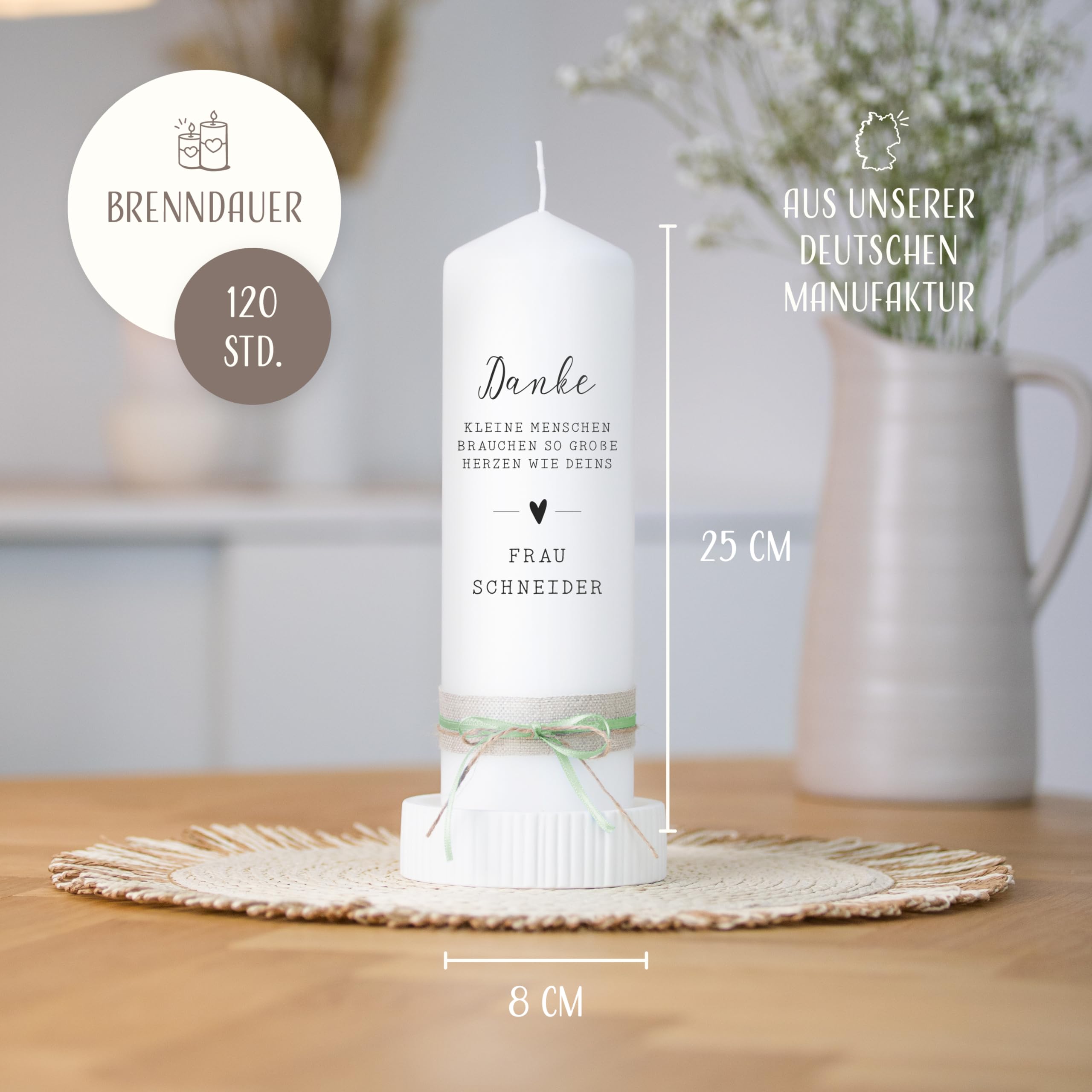 AMARI ® Dankeskerze Dankeslicht (002.03.01) H:25cm personalisiert - Individuelle Kerze mit Namen und Botschaft - Geschenk als Dankeschön - Danke