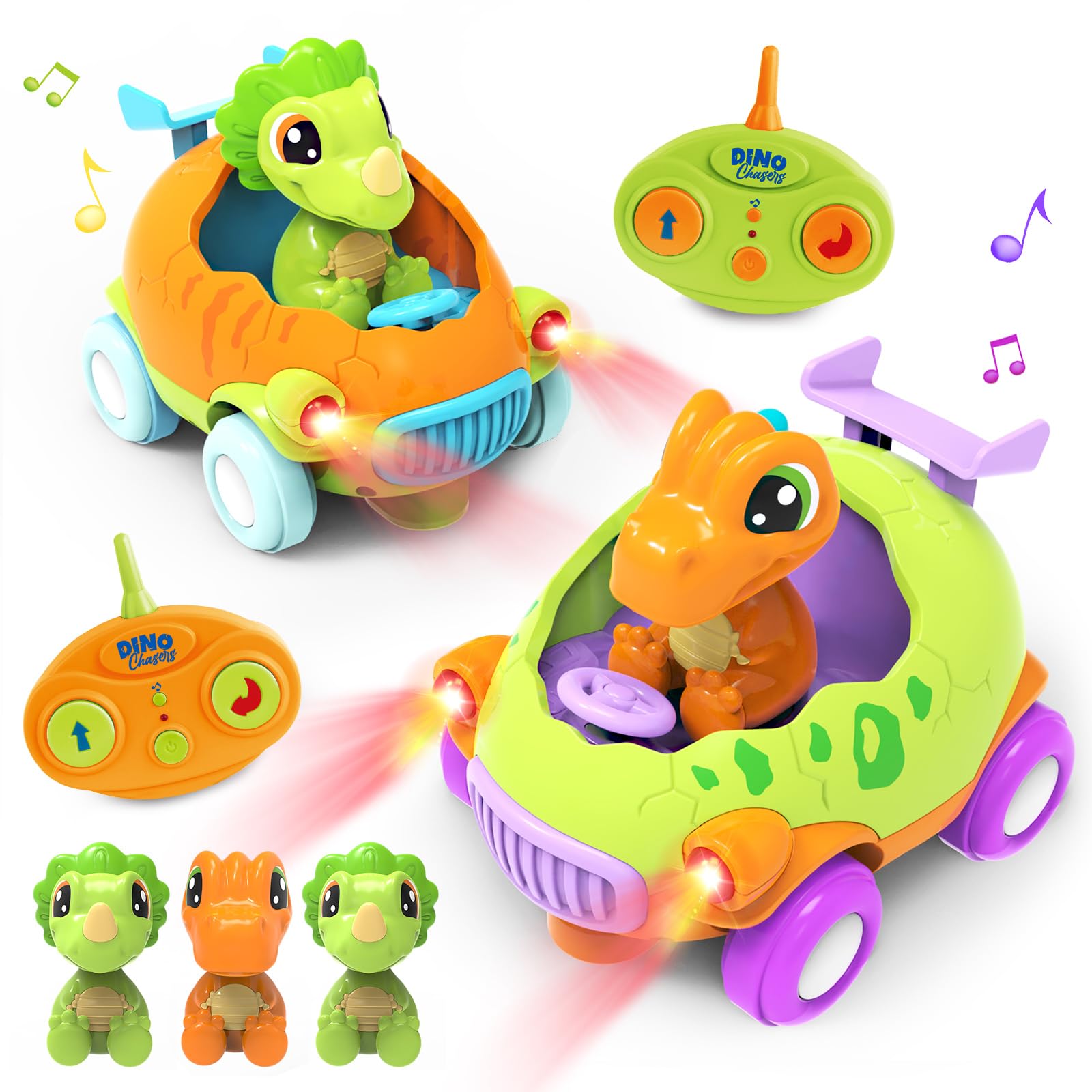 Coche Teledirigido, Juguetes Niños 3 4 5 6 Años,Coches para Niños Dinosaurios Juguetes con Luces y Música,Regalo Navidad Niños