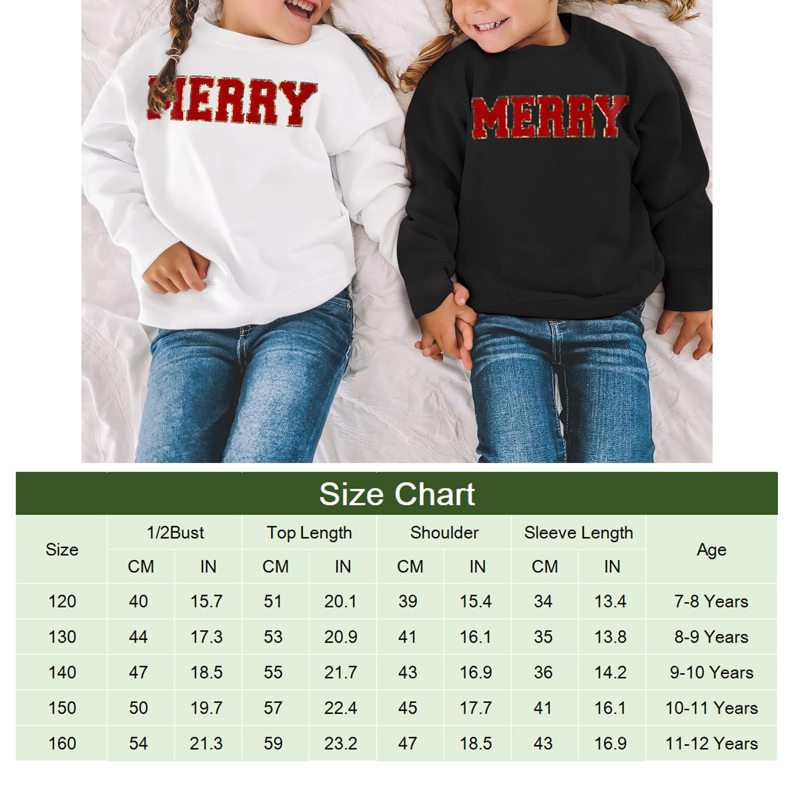 CM C&M WODRO Sudadera de Navidad para niñas de 7 a 12 años, con parche de chenilla, para Navidad, vacaciones, cuello redondo, camiseta de manga larga
