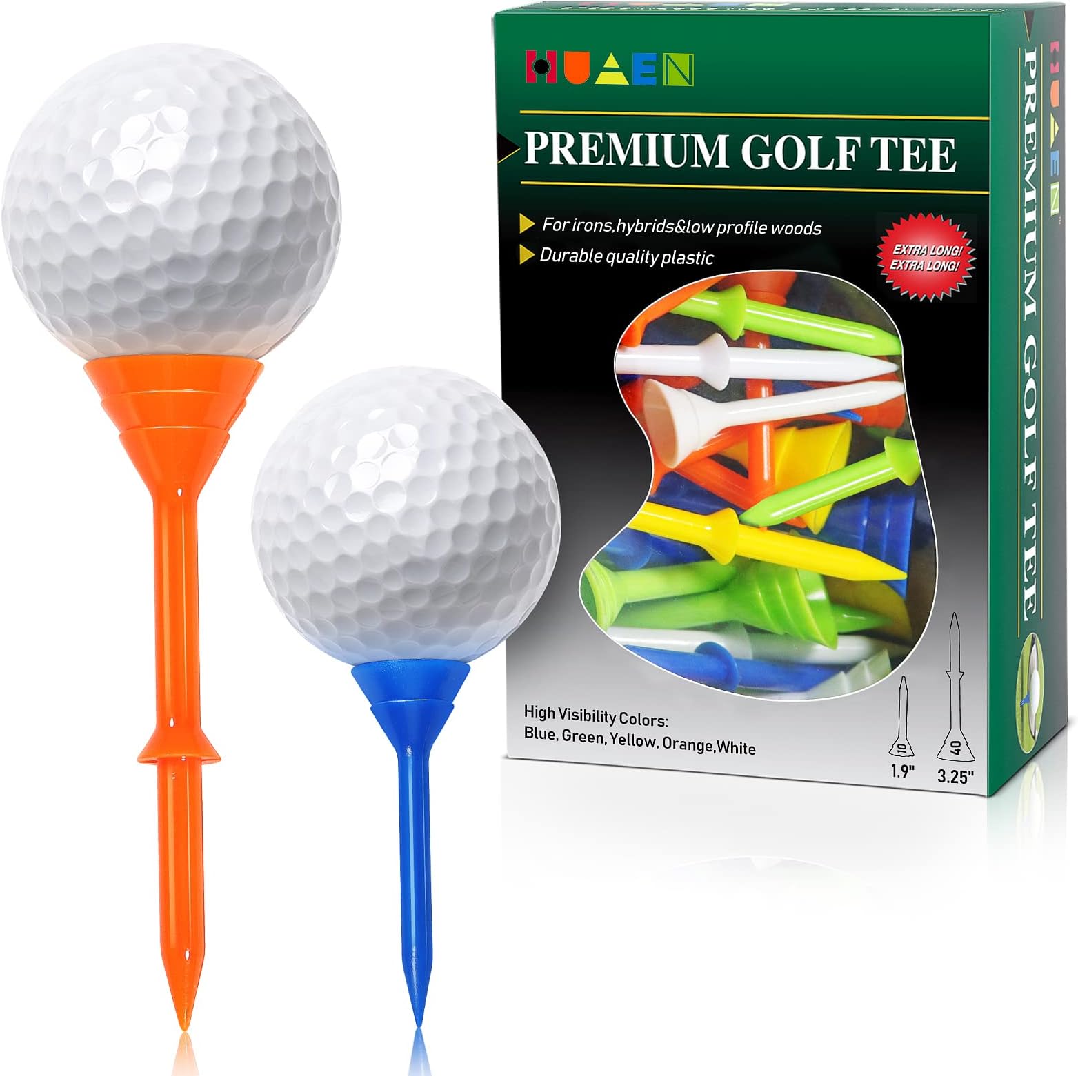 Golf Tees, Unbreakable Golf Tees Plastic Golf Tees 3 1/4" Transparent Acrylic Long Golf Tees Bulk, 50/60/100 Pack, Reduces Friction & Side Spin, Big Cup & 8 Prongs, USA Flag Series