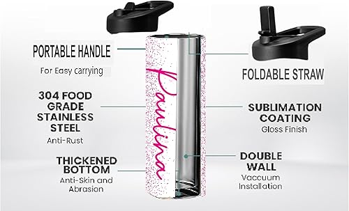 Miniatura 3 de Botella de agua personalizada con tapa abatible de 25 onzas botella de agua para gimnasio taza de viaje 254fl oz efecto purpurina rosa con nombre