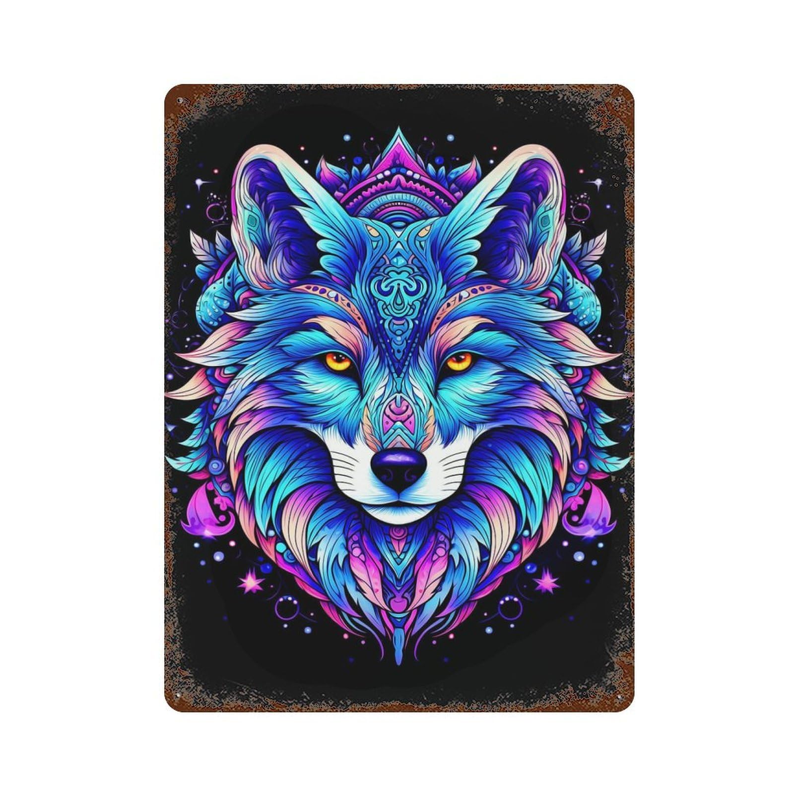 Garage Style Fantasy Wolf Rust Effect Tin Sign 15.7"x11.8", Vintage Wall Decor for Bar And Workshop