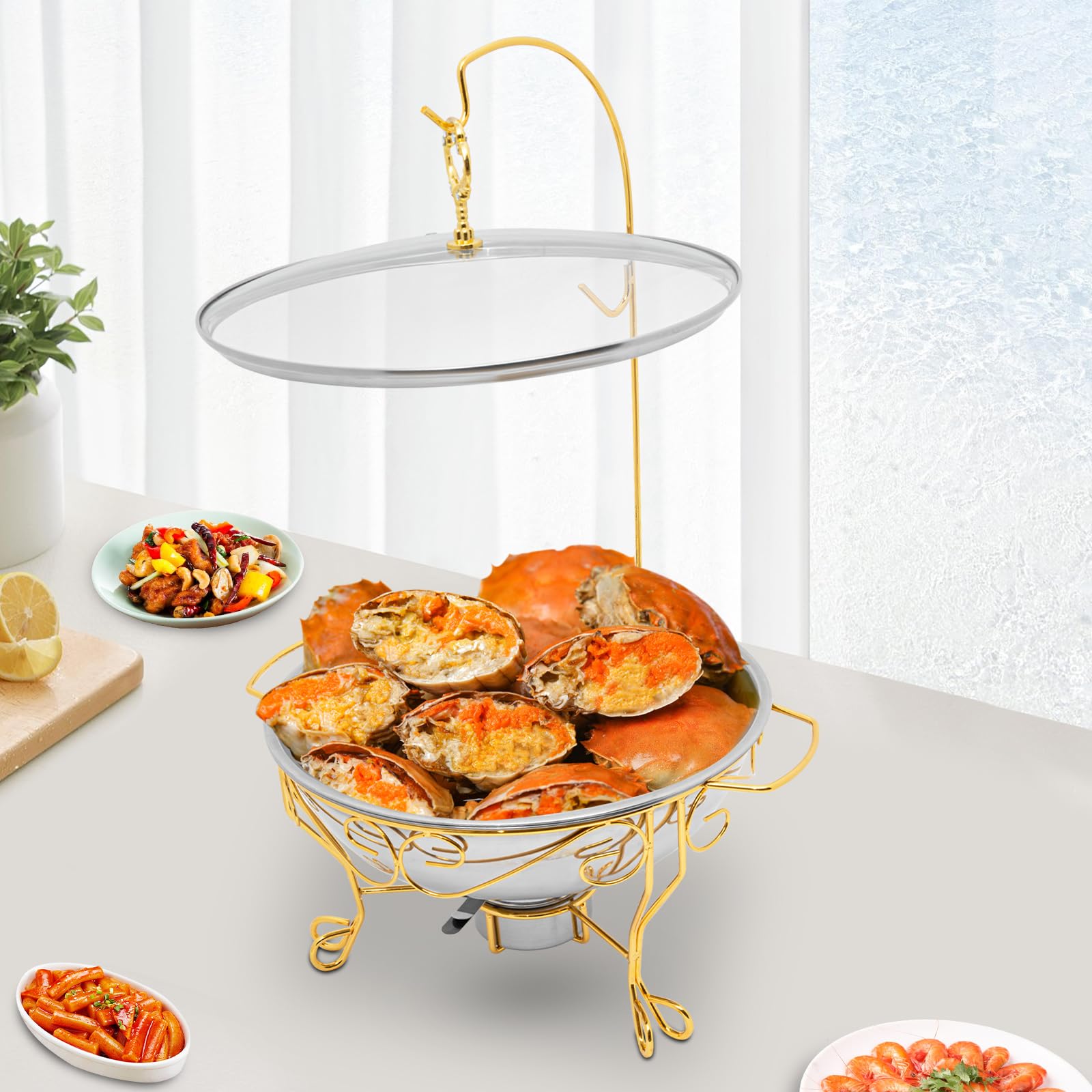 Base rotonda Chafing Dish, in acciaio inox, per case, cucine, ristoranti per feste, alberghi, scuole, food camion, caffetterie, pizzerie, ristoranti per la colazione