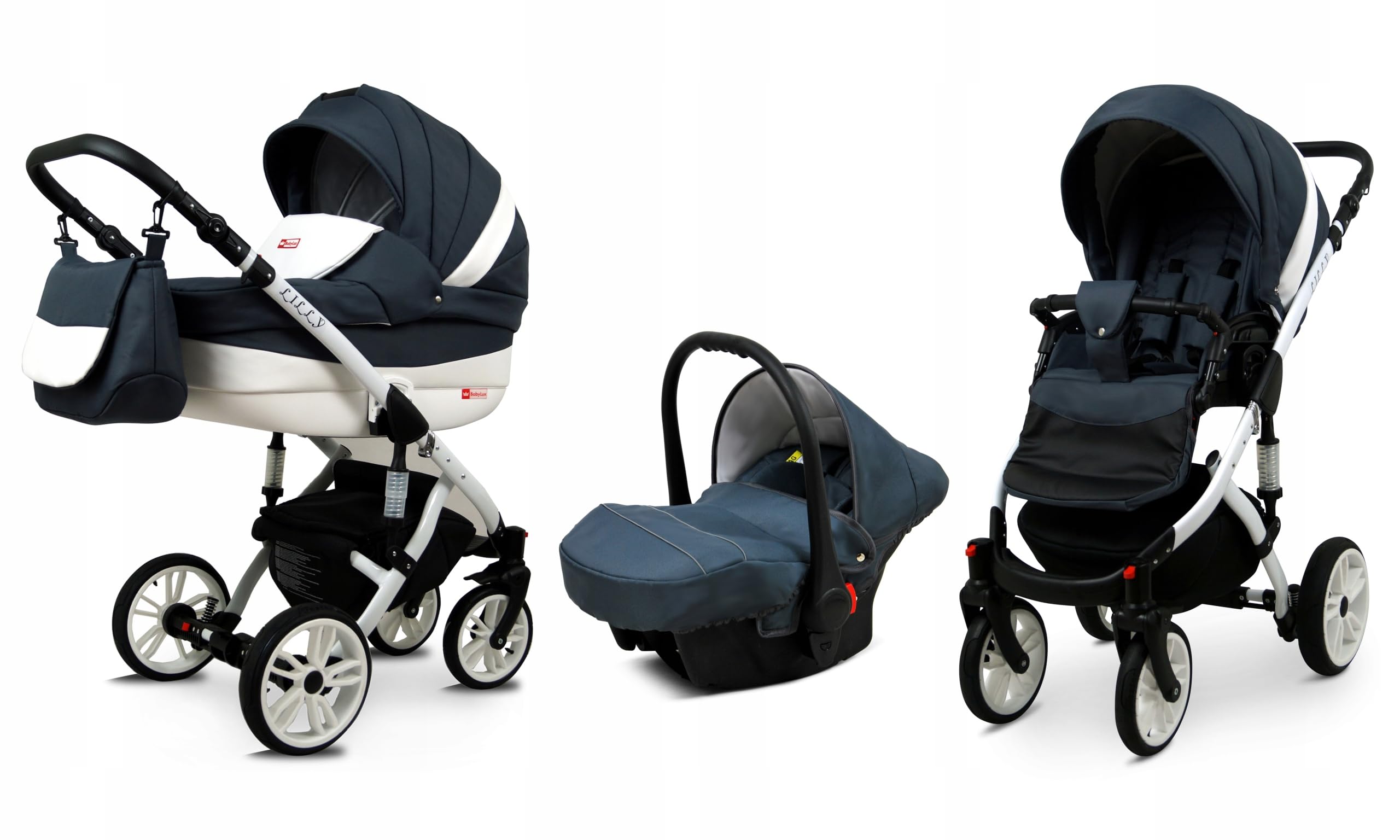 BabyLux® Carrito de Bebé Sistema de Viaje Set 3 en 1 - Lilly - incl. Capazo, Silla de Paseo, Silla Coche - Cochecito - con Bolso cambiador, Cubierta para la lluvia, Mosquitera etc.