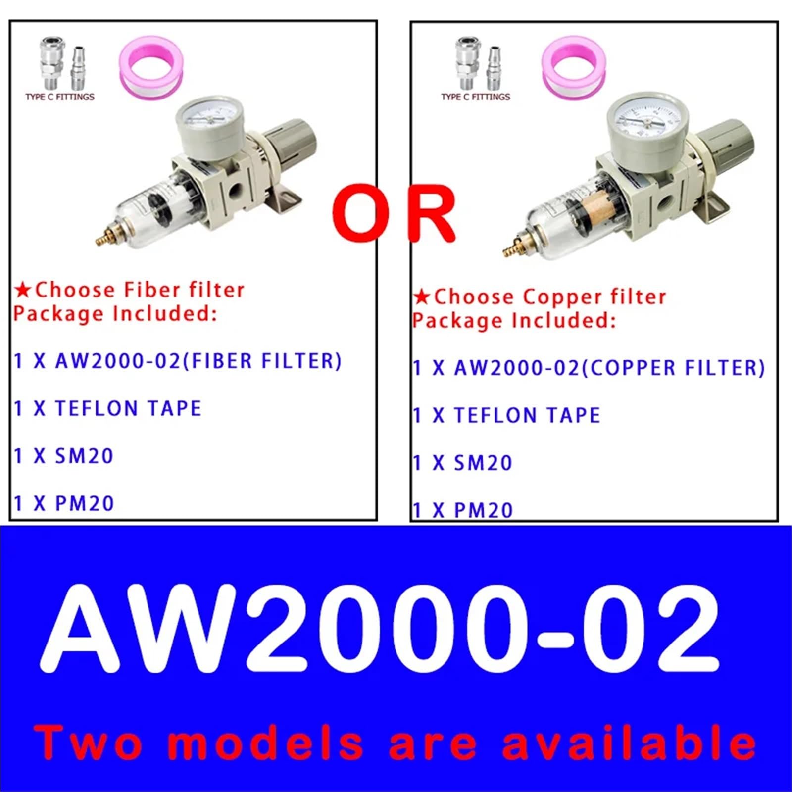 AW2000-02 AW3000-03 AW4000-04 controlador de filtro aire del compresor separador aceite regulador presión neumático 1 Uds(AW2000-02 SM20PM20)
