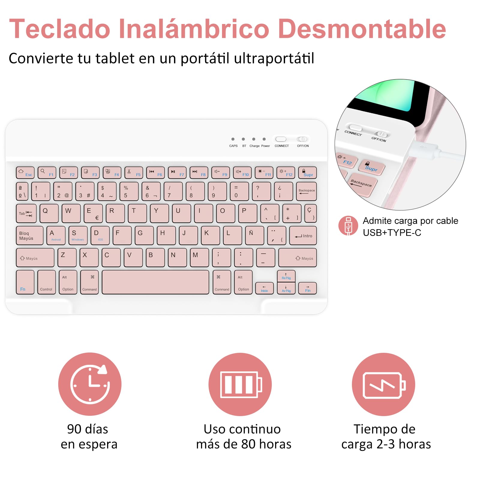 GAOJIE Funda con Teclado para Samsung Galaxy Tab A11 Plus 2025 & A9 Plus 2023 11 Pulgadas SM-X210/X216/X218, Español Ñ Bluetooth Teclado Magnético, Funda Protectora para Galaxy Tab A9+(Rosa)