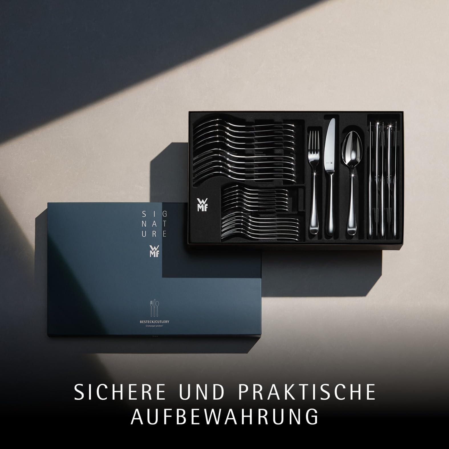 WMF Merit Edelstahl Besteck Set 6 Personen, Essbesteck Set 30 teilig, Hohlheftmesser, Cromargan protect poliert, kratzbeständig, spülmaschinenfest