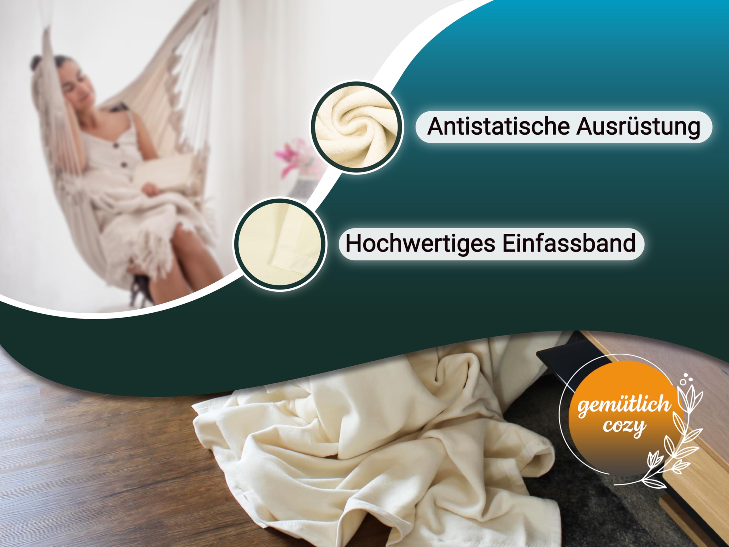 ZOLLNER Kuscheldecke flauschig in 150x200 cm - weiche und langlebige Sofadecke in Creme - waschbar bis 40°C - Mischgewebe - mit elegantem Einfassband - Hotelqualität - Oeko Tex® Zertifiziert