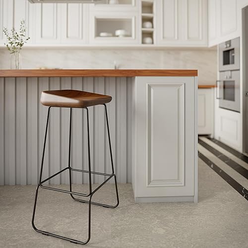 Miniatura 8 de Bare Decor Dumas Taburete de bar de madera maciza de 30 pulgadas de altura, base de metal negro, juego de 2