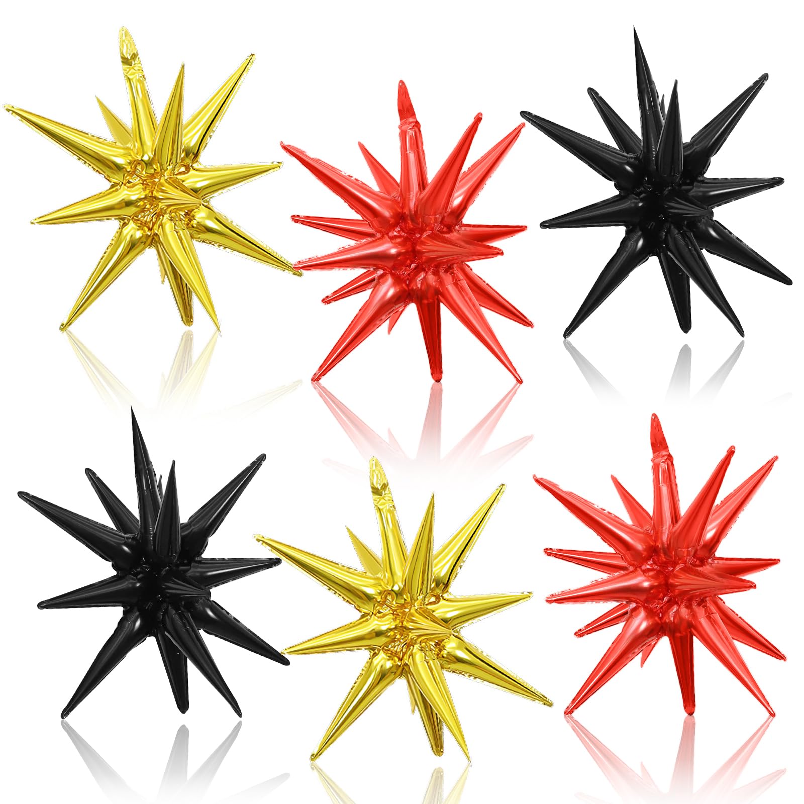 Red Black Gold Star Balloons, 22 Inch Foil Explosion Star Balloon, Spike Balloons Stars Cone balloons for Graduation Casino Night Hollywood New Years