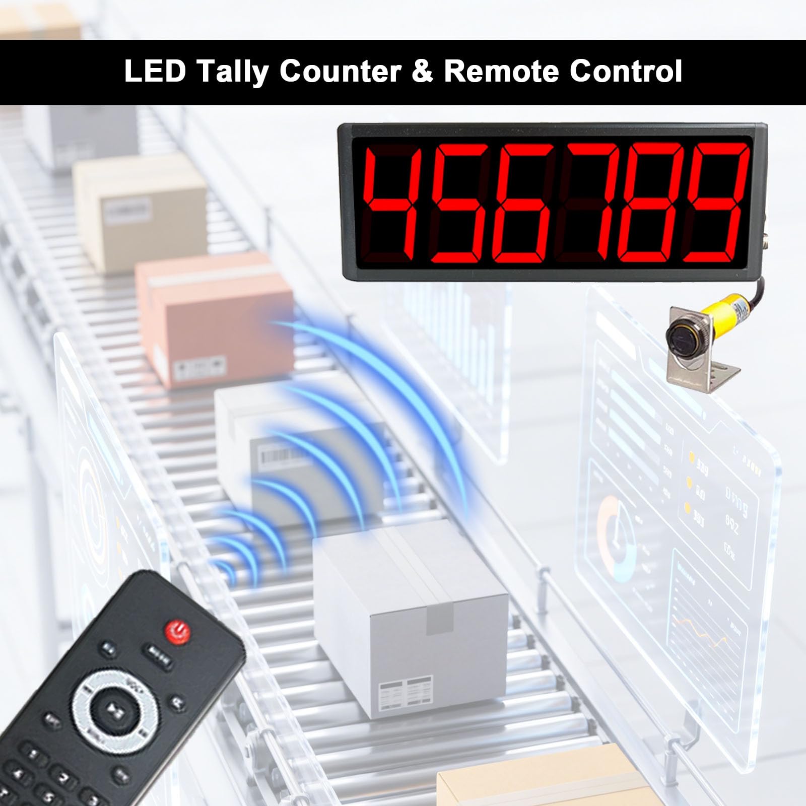 Compteur Numérique LED 3,9 Pouces, Affichage LED 6 Chiffres avec Capteur Infrarouge, Distance De Détection De 28 Pouces Et Télécommande pour Les Convoyeurs Et Le Comptage De Visiteurs