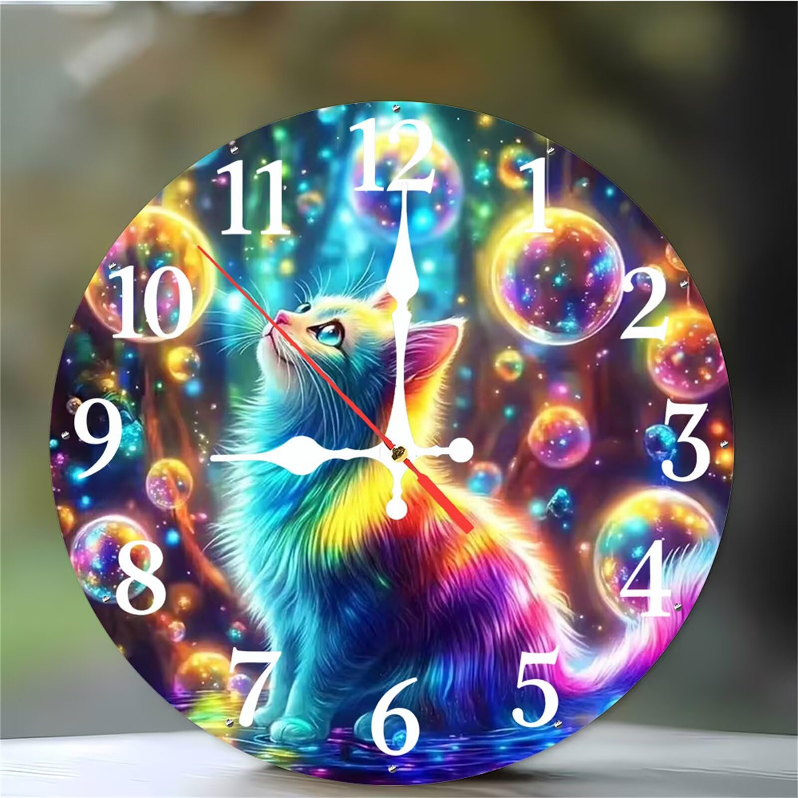 Horloge murale silencieuse chat bulle coloré 30cm pour dormir et travailler sans aucun bruit