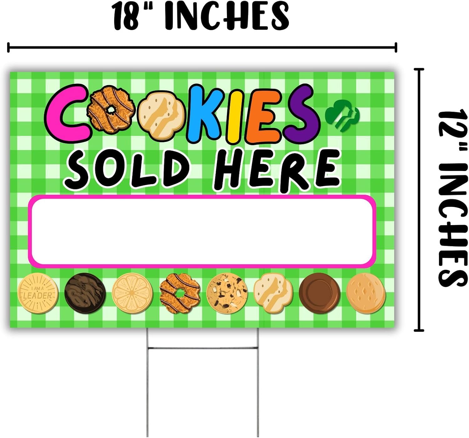Scout Cookies Sold Here Yard Sign with H Frame Stake 12 x 18” Cookie Box Stop Buy Door Hanger Reorder Troop Number Sales Goals