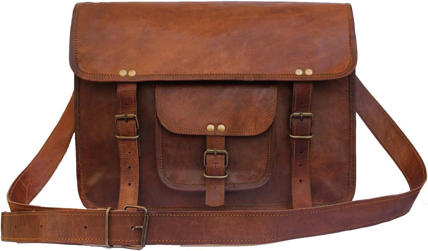 Leather Unisex Vintage Real Leather Messenger Bag for Laptop Briefcase Satche