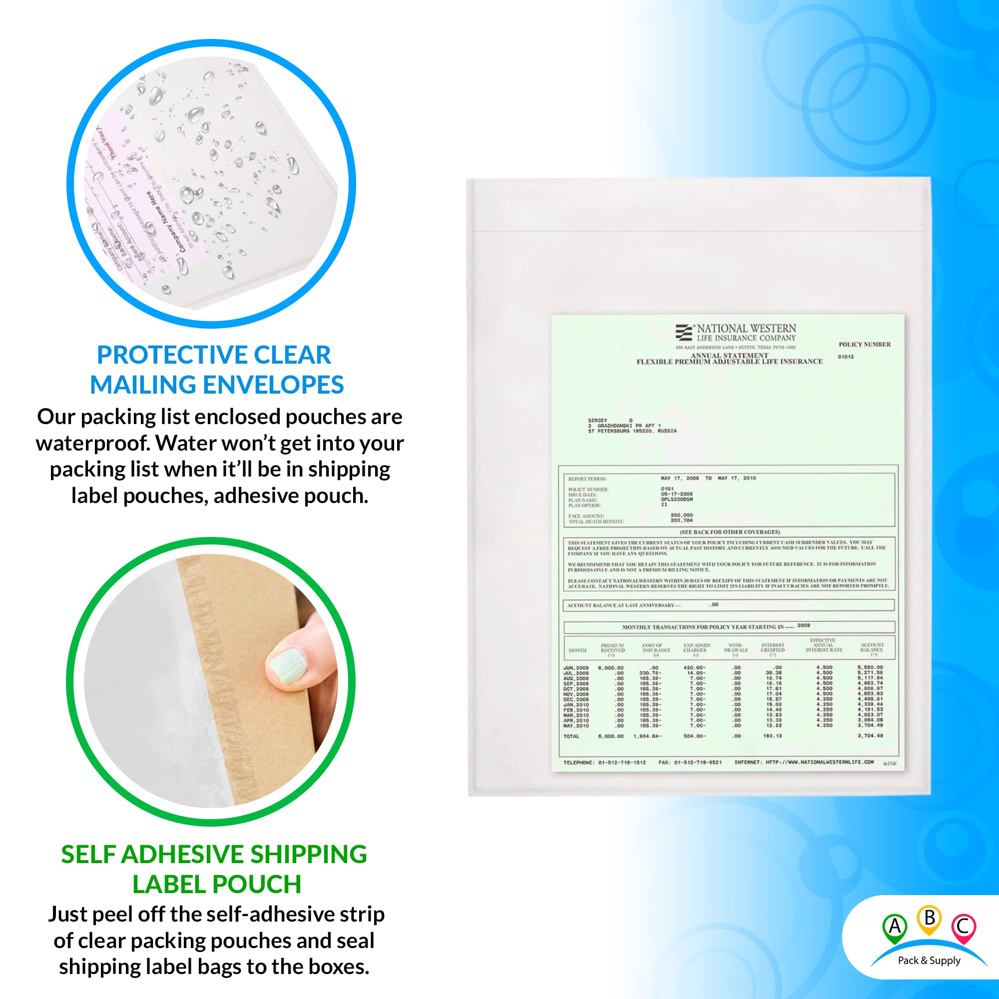 Buy ABC Clear Packing List Envelopes 10x12. Pack of 100 Clear Packing Envelopes for Shipping