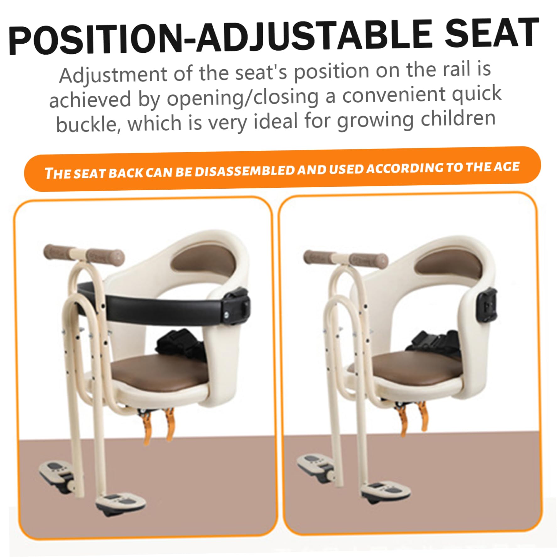 Kids Bike Seat, Thickened Comfort Safety Baby Seat with Handrail Seatbelts Pedal for Toddlers 6-36 Months Old — view 7
