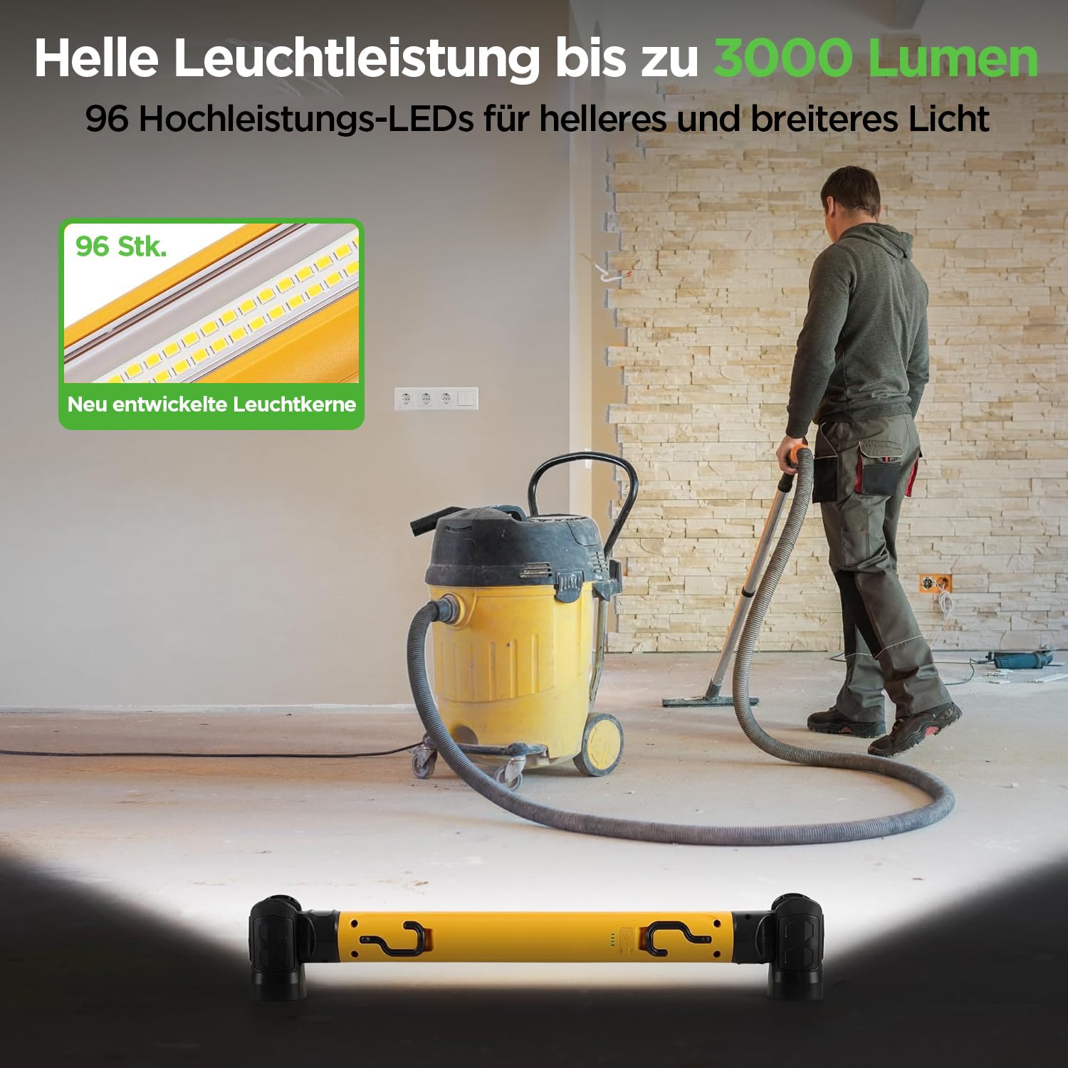 LUTEC 3000LM LED-Arbeitsleuchte, 5200mAh wiederaufladbare magnetische Motorhauben-Leuchtenleiste mit Haken, kabellose tragbare Mechanikerleuchte für Autoreparatur/Inspektion/Garage/Notfälle (2 Stück)