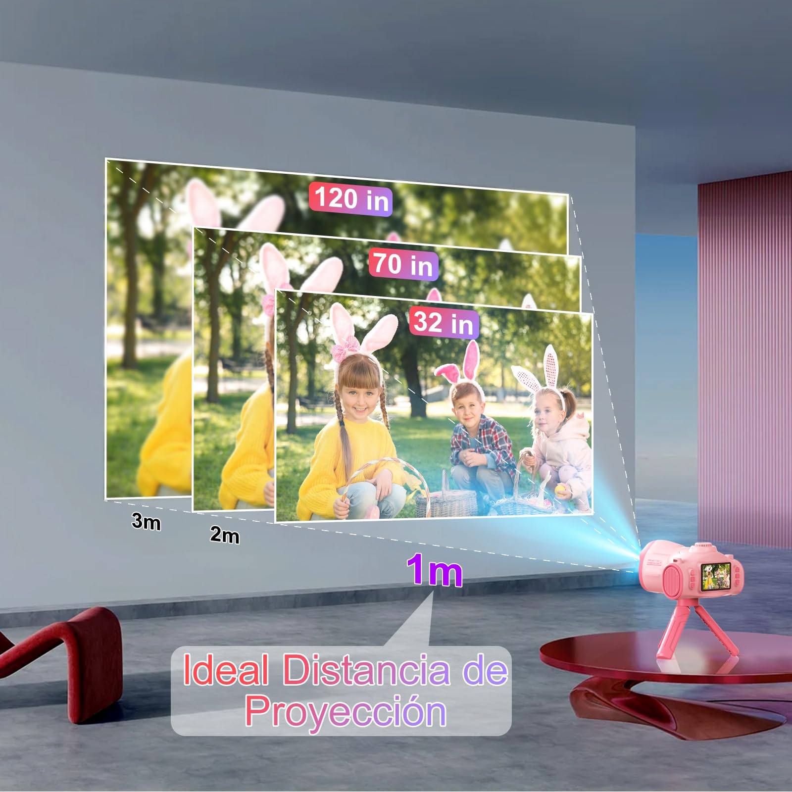 CHAKEYAKE Camara Fotos Infantil con Función de Proyección, 1080P Camara de Fotos para Niños con Trípode, Tarjeta SD 32G, Baterías 2500 mAh, Regalo para Niñas y Niños 3 4 5 6 7 8 9 10 11 12 Años-Rosa