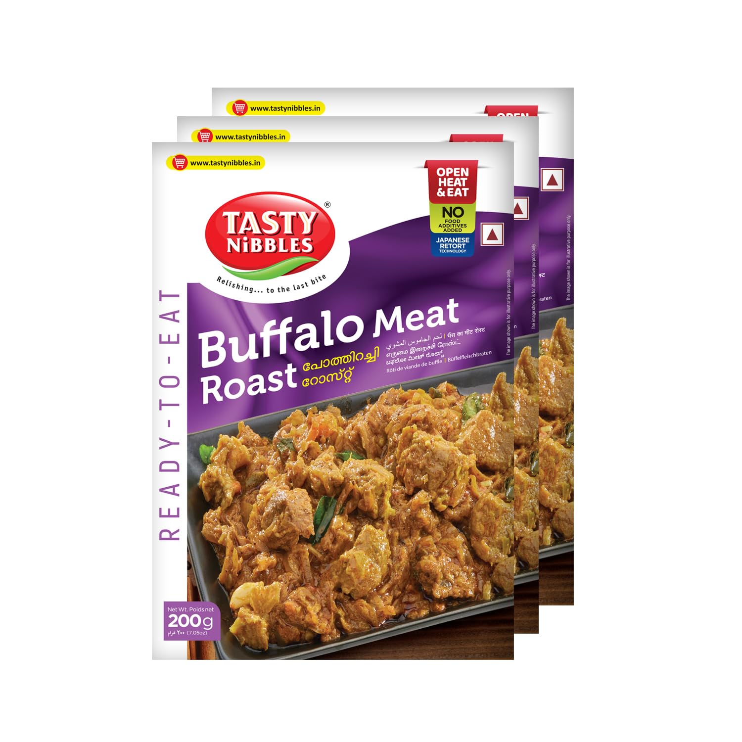 TASTY NIBBLES Ready to Eat Buffalo Meat Roast 200GM Pouch| Kerala Special | Open Heat & Eat | Non-Vegetarian | No Added Preservatives | Japanese Retort Technology 200GM Pouch [Pack of 3]