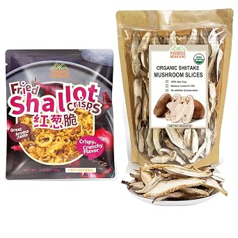 VIGOROUS MOUNTAINS Pure Fried Shallot Crisps and Organic Sliced Shiitake Mushrooms for Cooking