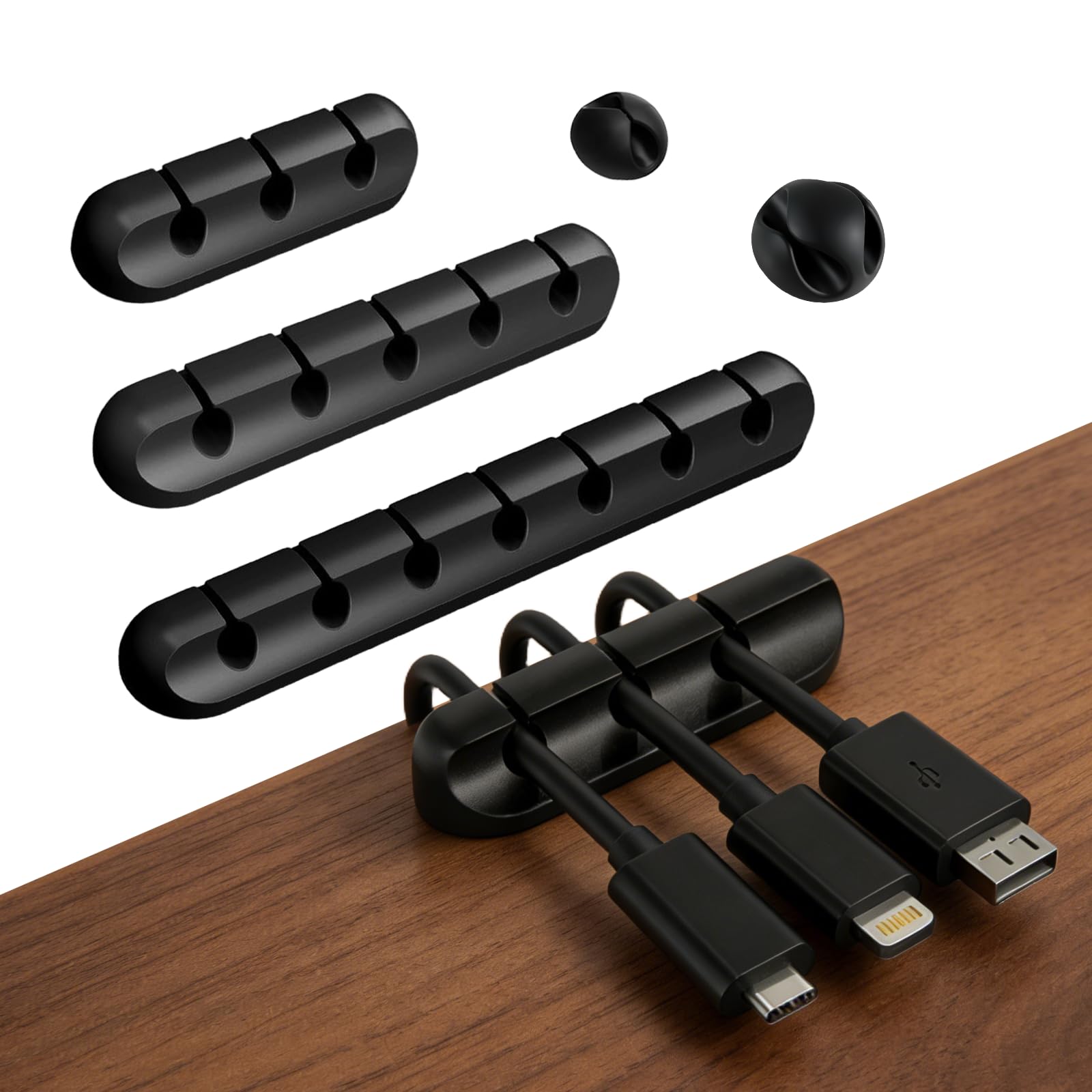 Cable Clips, 5 Pack Cable Holder, Multi-Purpose Cable Guide, Cable Organiser Set, Self Adhesive Cable Management for Desk, USB Charging Cable, Power Cable, Audio Cable, Charging Cables (Black)