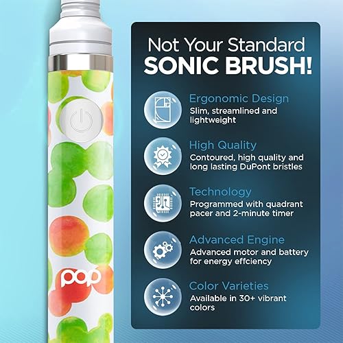 Miniatura 6 de Cepillo de dientes eléctrico Pop Sonic (burbuja verde) Paquete de 2 cabezales de repuesto – Cepillos de dientes de viaje con batería AAA | Cepillos