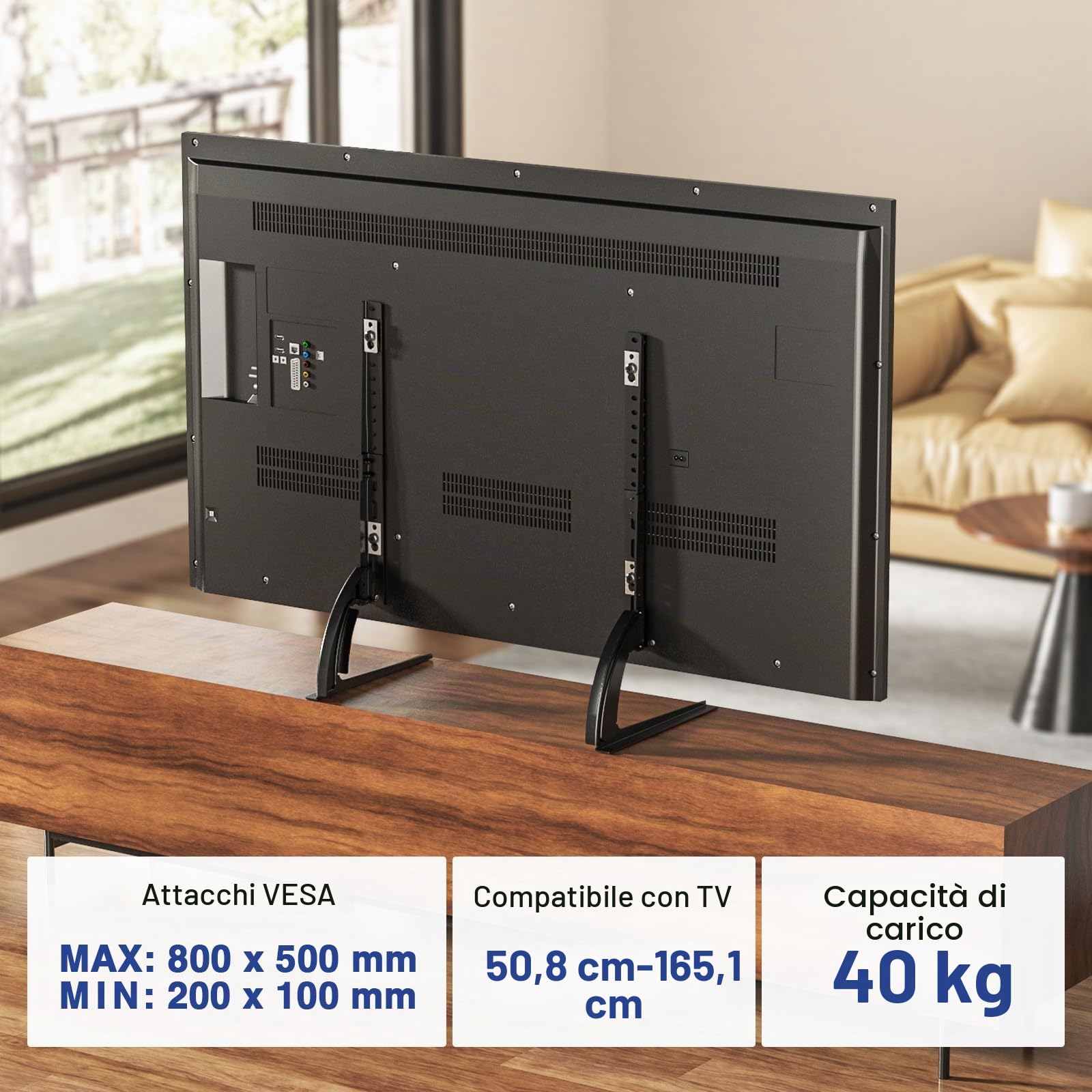 RFIVER Universale Supporto Piedistallo TV Stand da Tavolo Per TV LED LCD QLED OLED 20 a 65 Pollici VESA Fino a 800 x 500 mm UT3001X