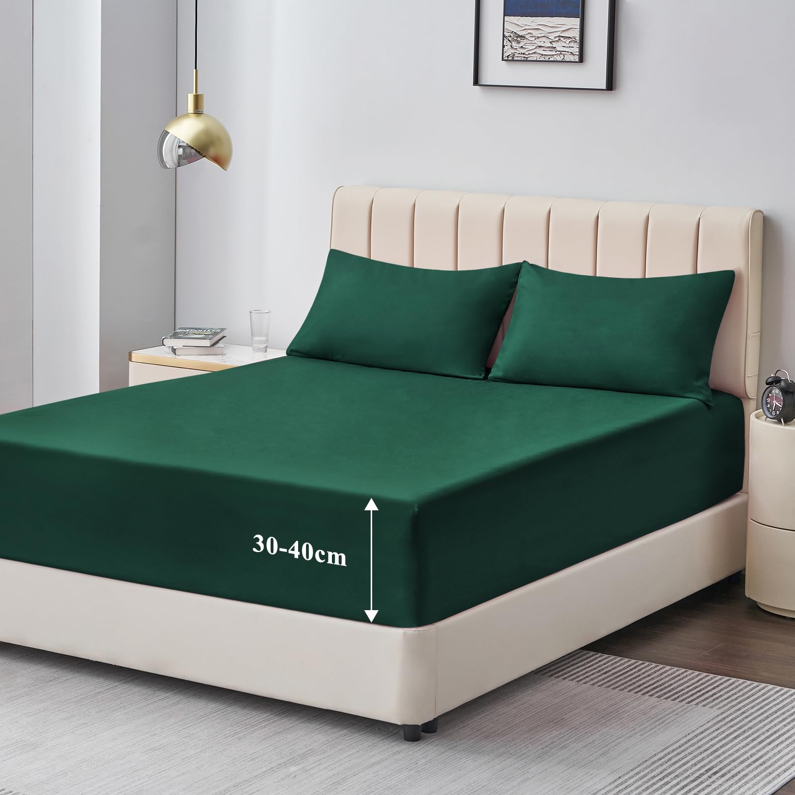 Aisbo Spannbettlaken 140x200cm Bettlaken Boxspringbett - Bett Laken Dunkelgrün 140x200 aus Premium Mikrofaser, weiches Spannbetttuch 140 x 200 Steghöhe 40cm für Wasserbett Bed Fitted Sheet