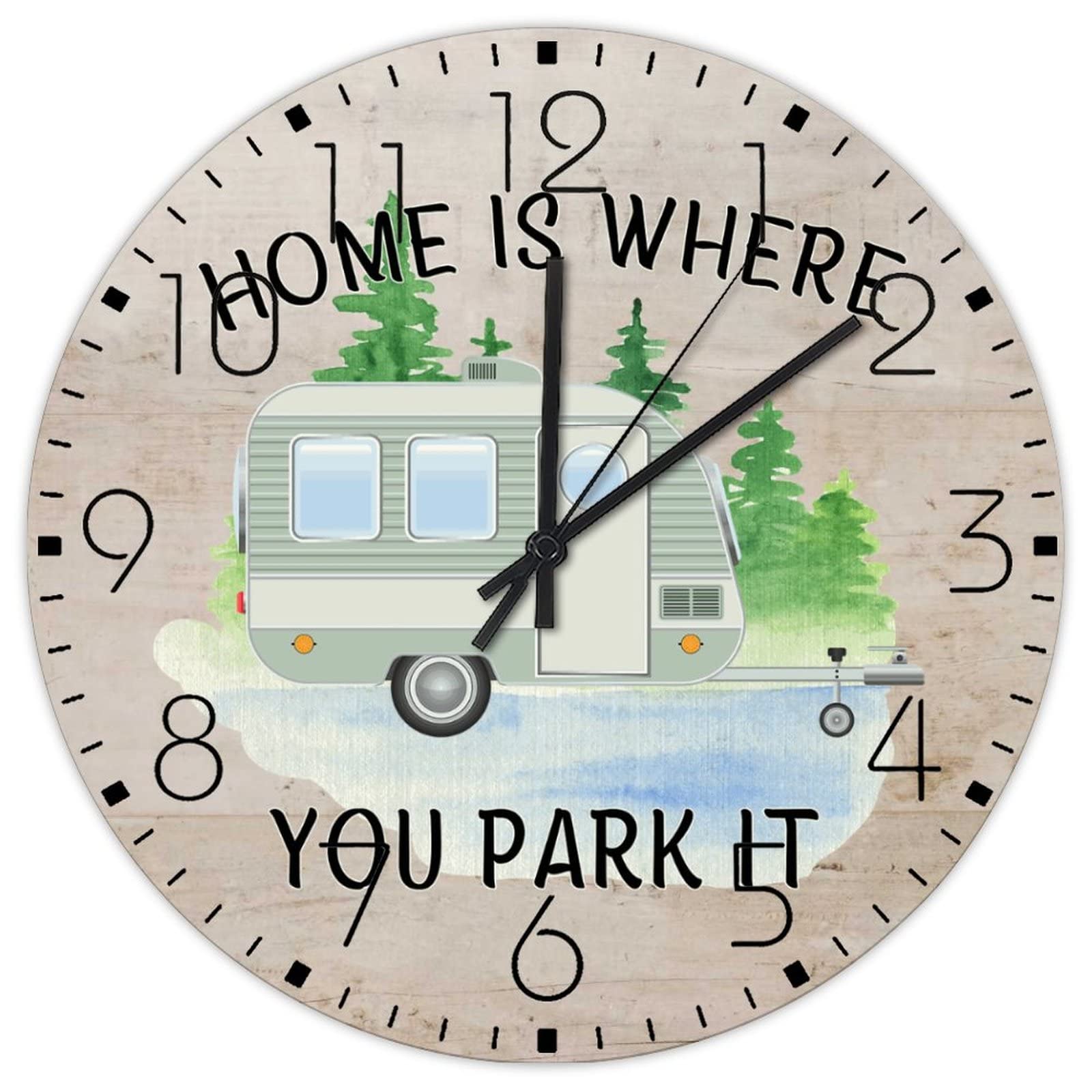 Horloge murale en bois vintage souvenir de camping et de voyage