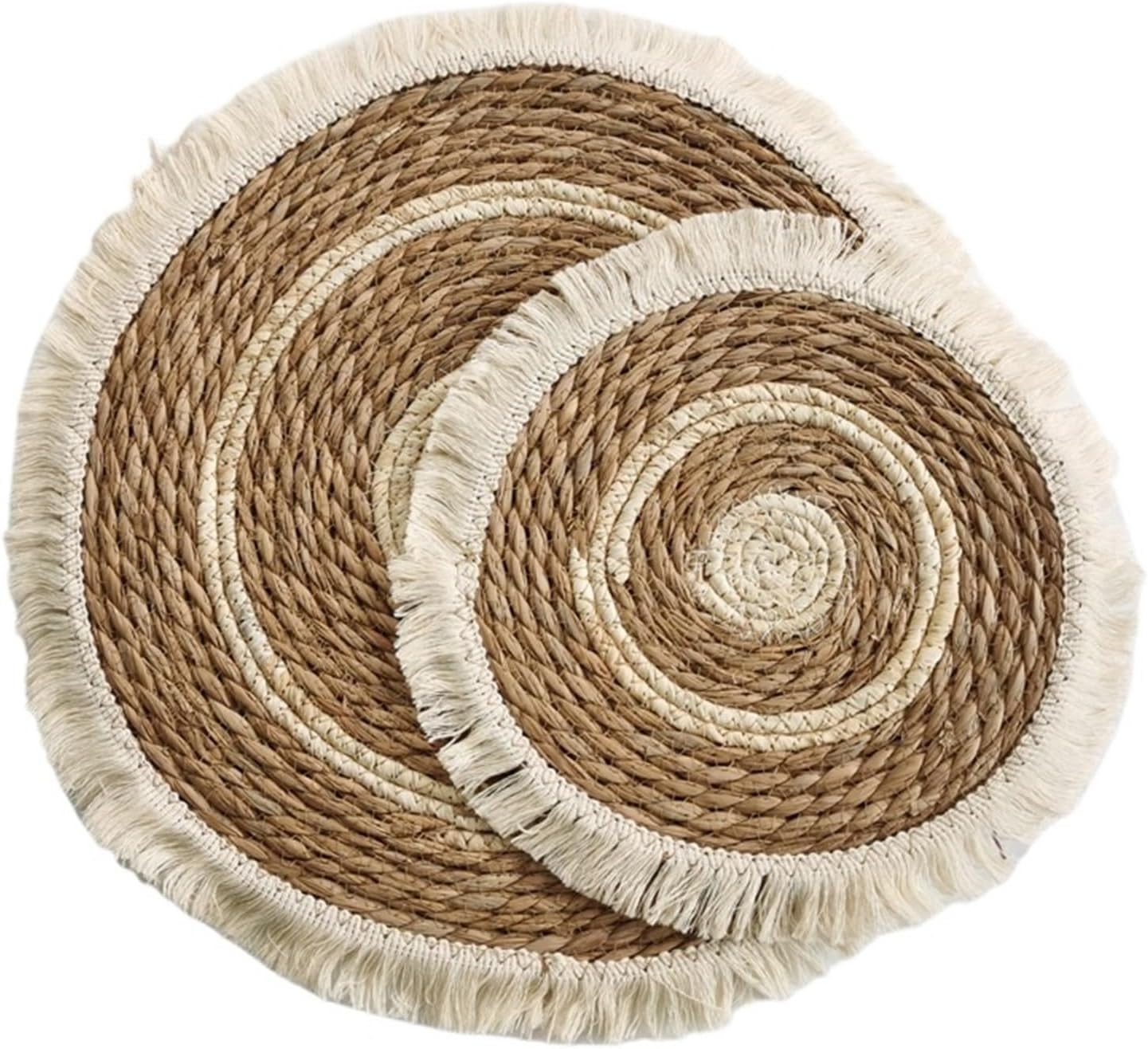 1pcs Tassel Straw Woven Placemats Thick Mat Bushel Cup Coaster Knitting Table Plate Mat(B,25cm)