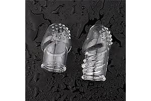 Two-Piece Transparent Extended Penis Condom with Massage Particles Threaded Penis Ring for...