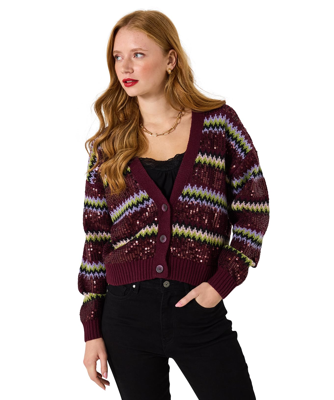 Joe Browns Women's Sequin Oversized Cardigan Sweater, Purple, 18