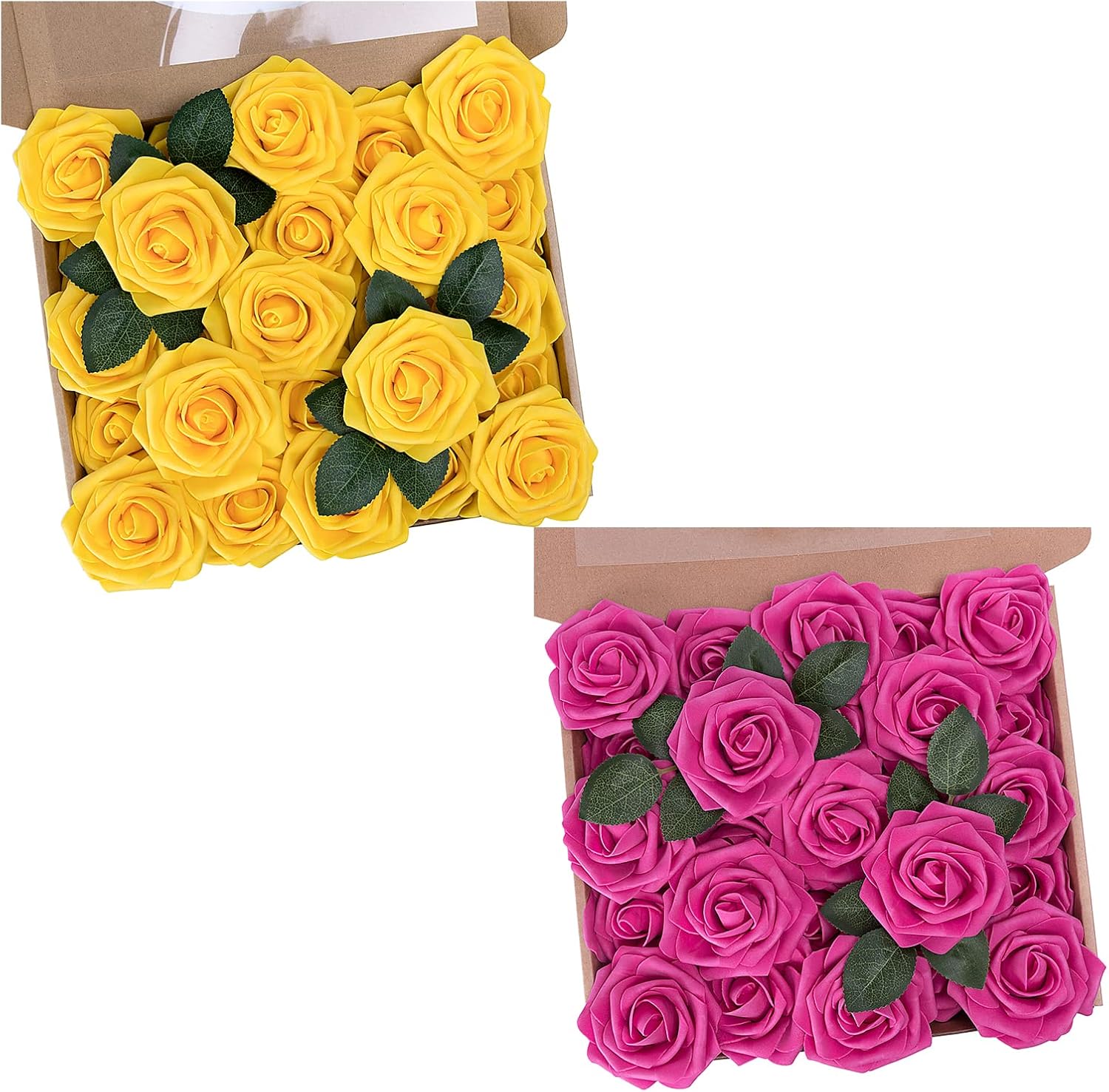 N&T NIETING Artificial Flower Gold and Hot Pink for DIY Wedding Bouquets Centerpieces Bridal Shower Party Home Flower Arrangement Decorations